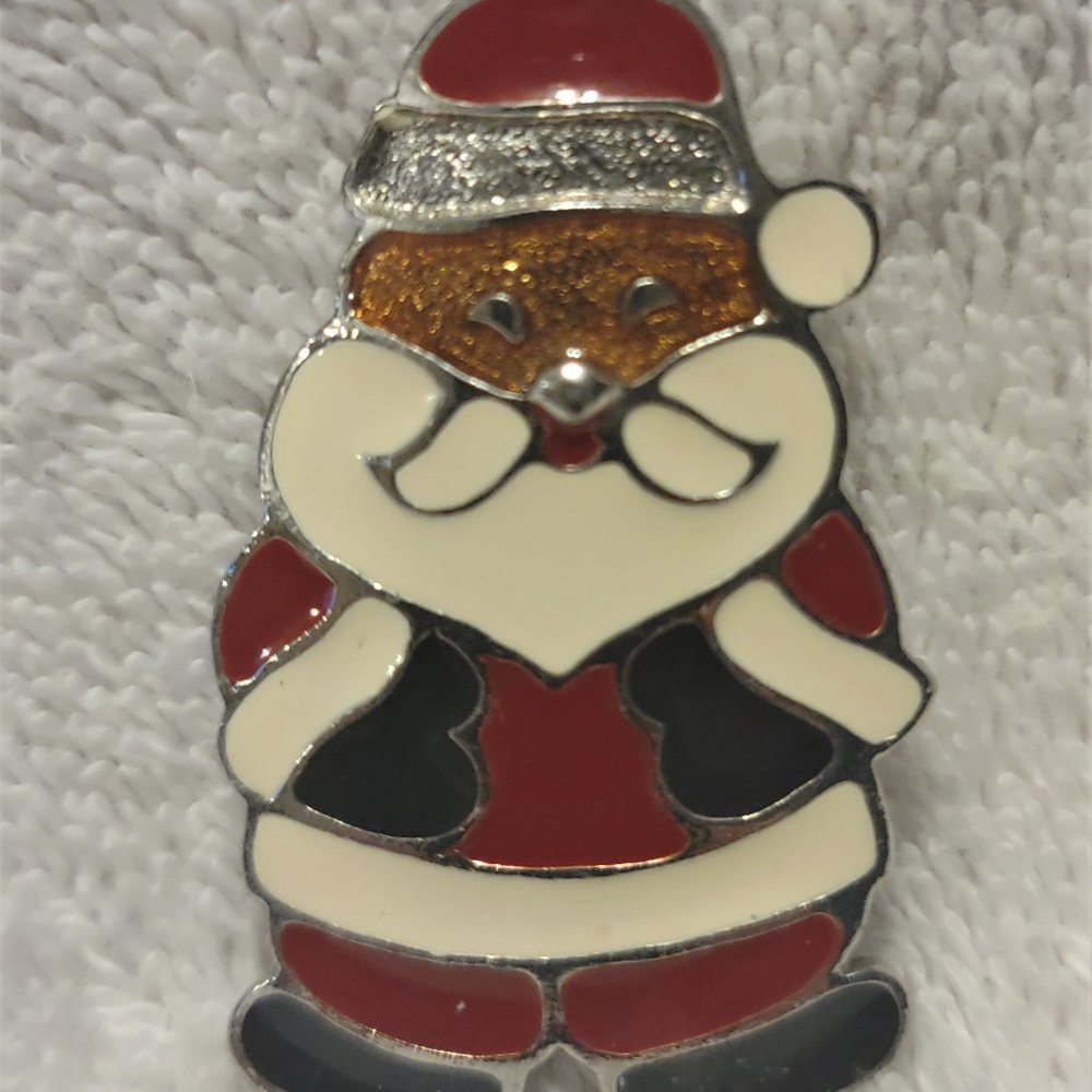 Vintage Wallace Silversmith Enamel Santa Ornament